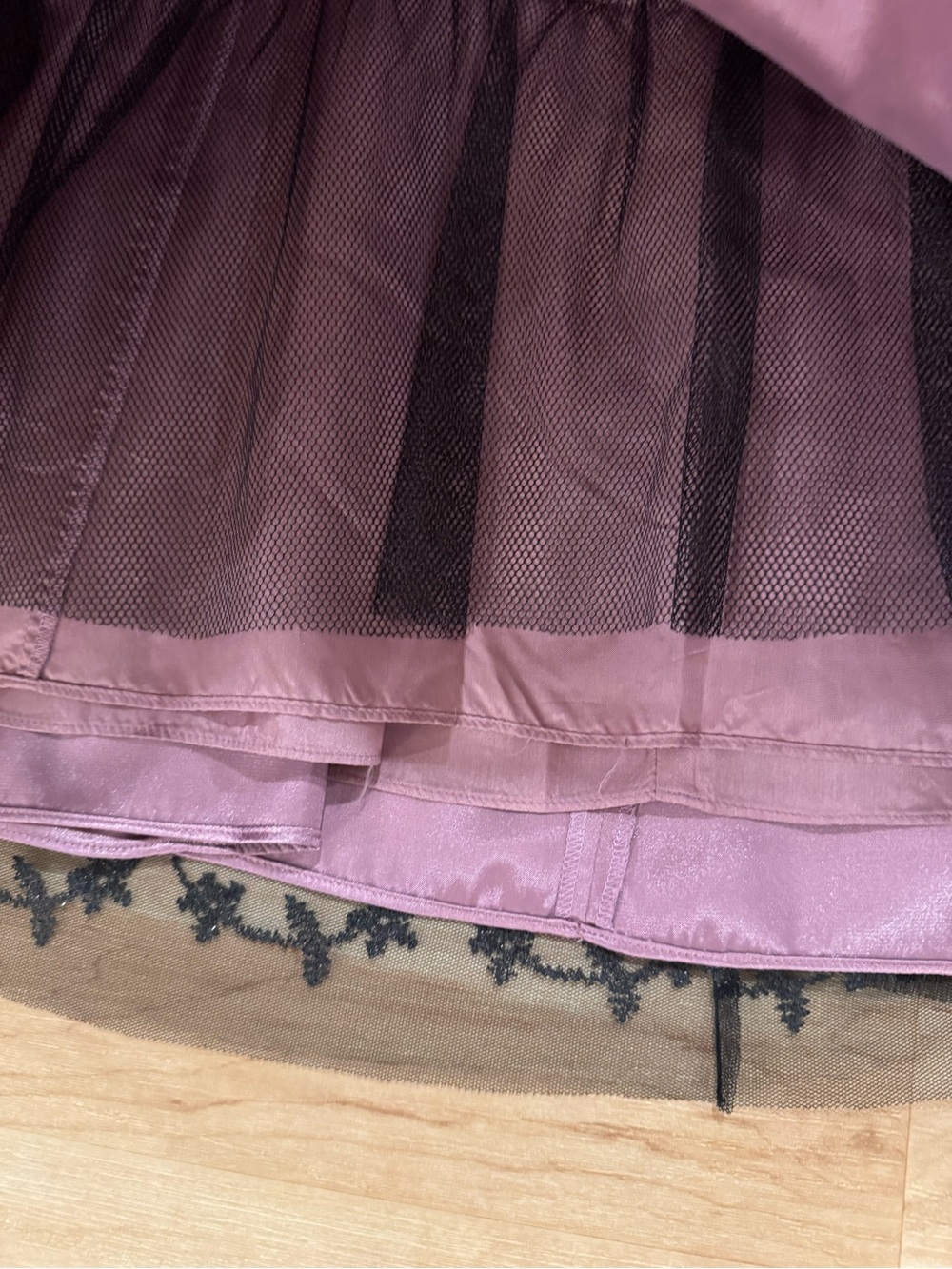 90s Strapless Pink Midi Dress Black Tulle Glitter Overlay Whimsigoth Size 12 - Picture 7 of 7
